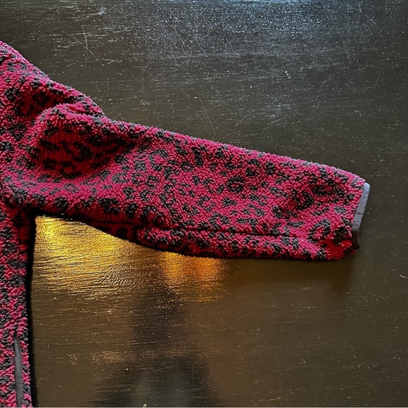 PINK medium Retro Fleece Leopard Print Pink and Black Zip Up Sweater Sweatshirt - Picture 10 of 10